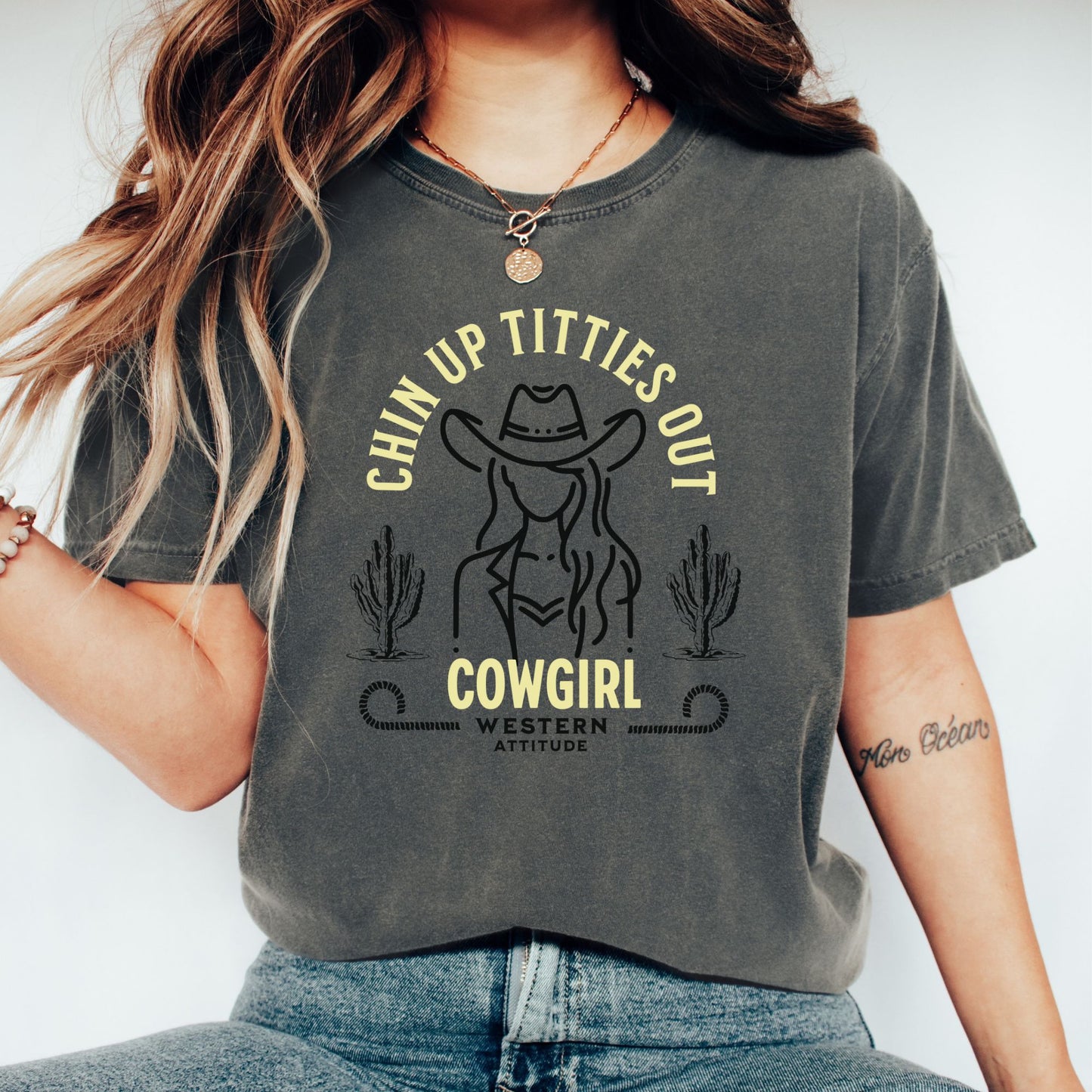 Chin Up Titties Out Cowgirl tee