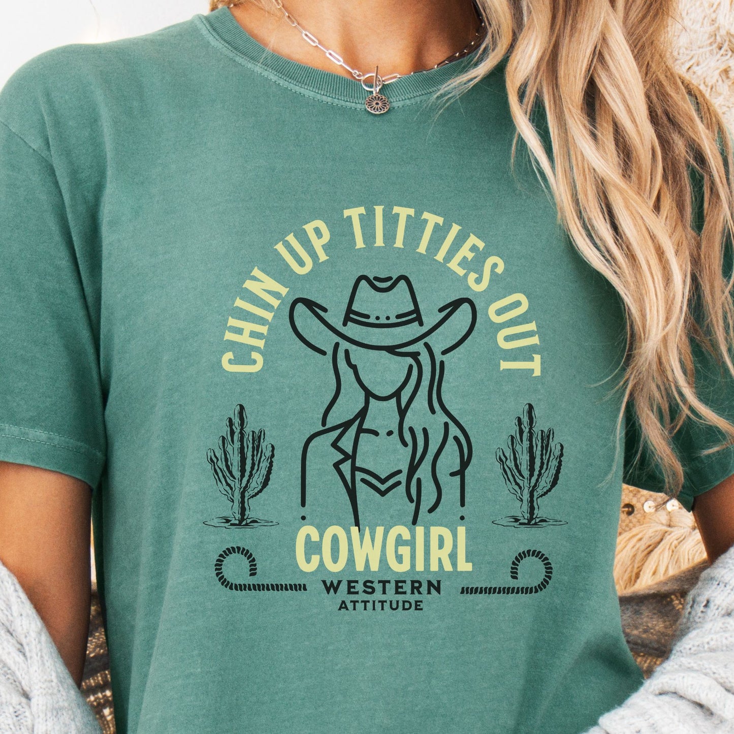 Chin Up Titties Out Cowgirl tee